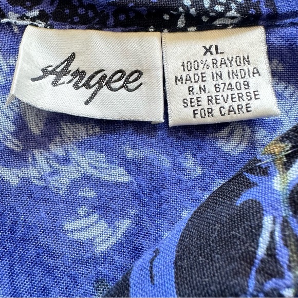 Vintage 1990s Top Blouse Indian Boho print Short Sleeve Size XL - Picture 4 of 8